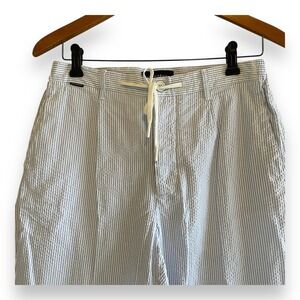 Mr Marvis The Seersucker Trousers Men's W30 L30 Blue White Stripe Organic Cotton